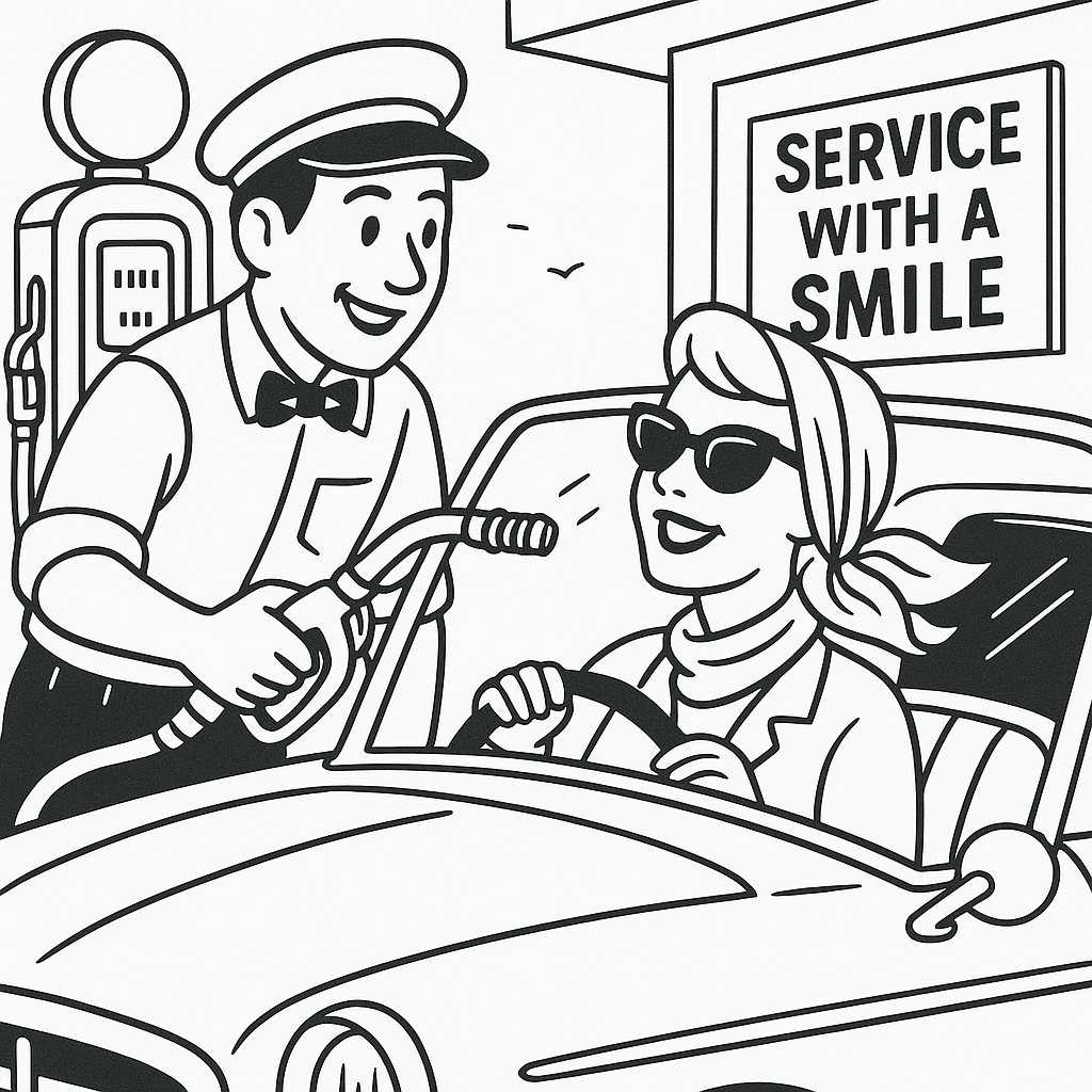 RETRO ROADSIDE SERVICE: A Coloring Tribute to 1950s Gas Stations & Car Culture