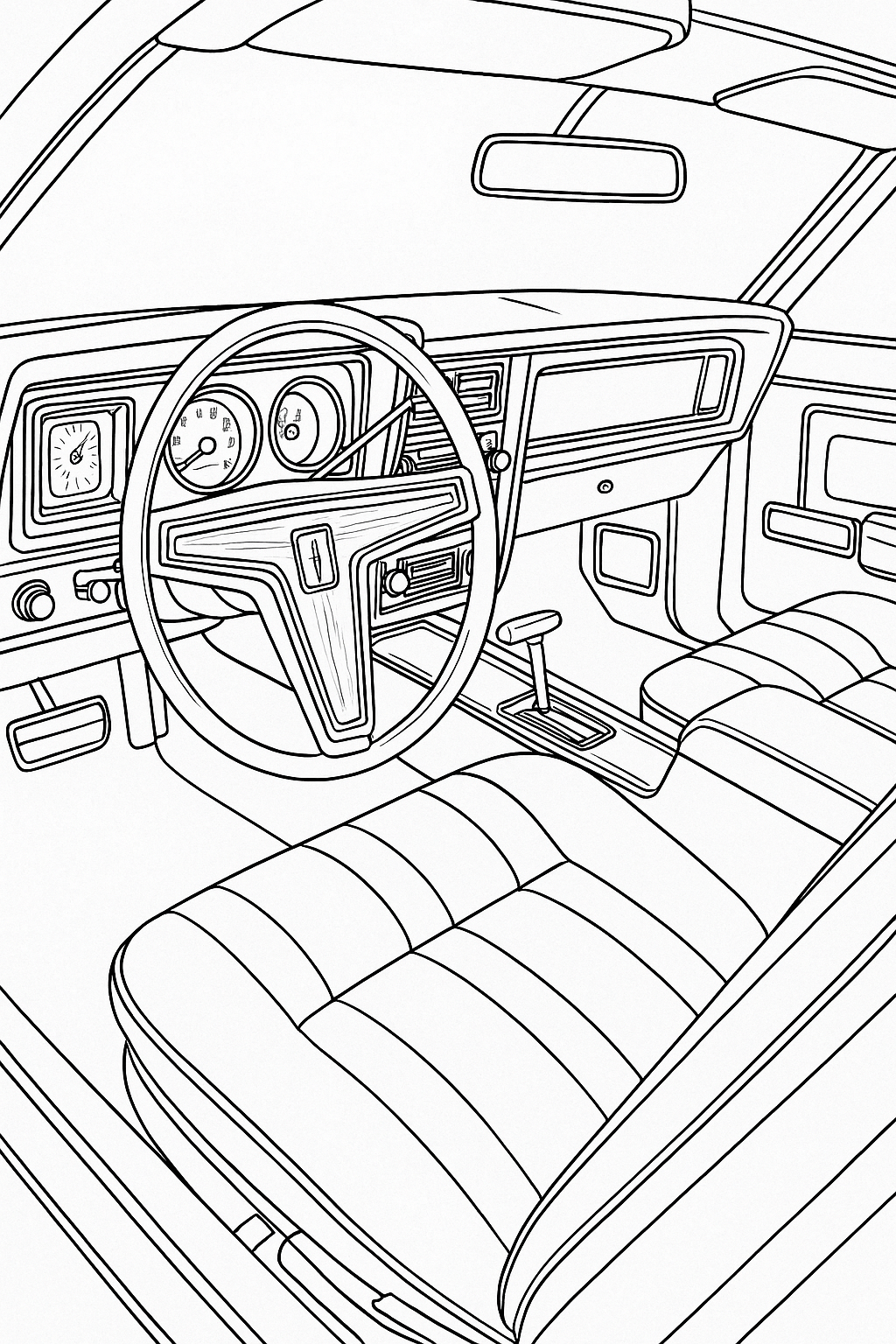 Classic Car Interiors: A Coloring Journey Through Time