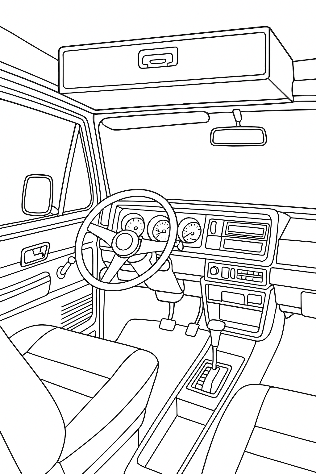 Classic Car Interiors: A Coloring Journey Through Time