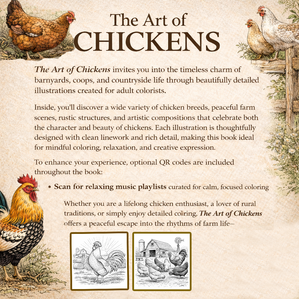 The Art of Chickens: A Detailed Adult Coloring Book of Breeds, Barnyards and Farm Traditions