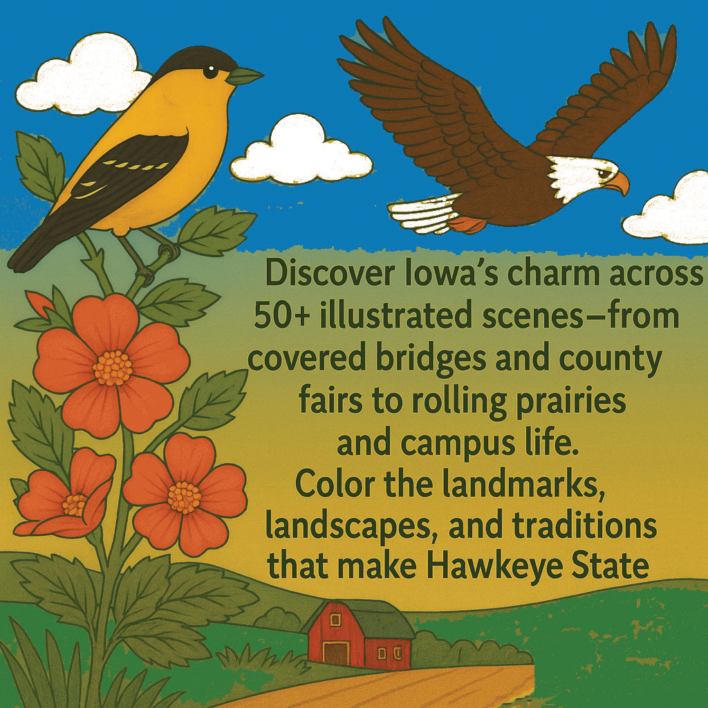 Color the Heart of Iowa Coloring Book: Discover Iowa's Charm Across 50+ Illustrated Scenes