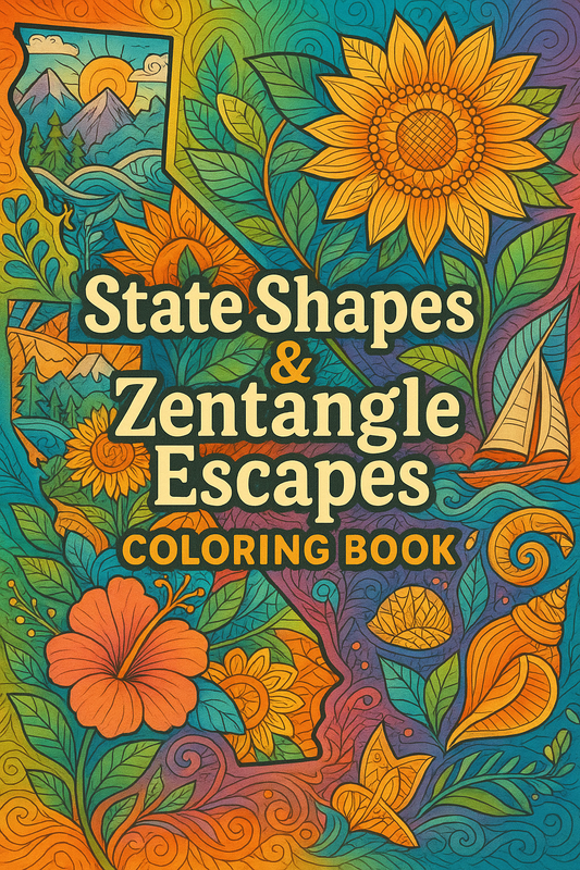 STATE SHAPES & ZENTANGLE ESCAPES: A 50-State Adult Coloring Book with Bold Outlines and Intricate Line Art