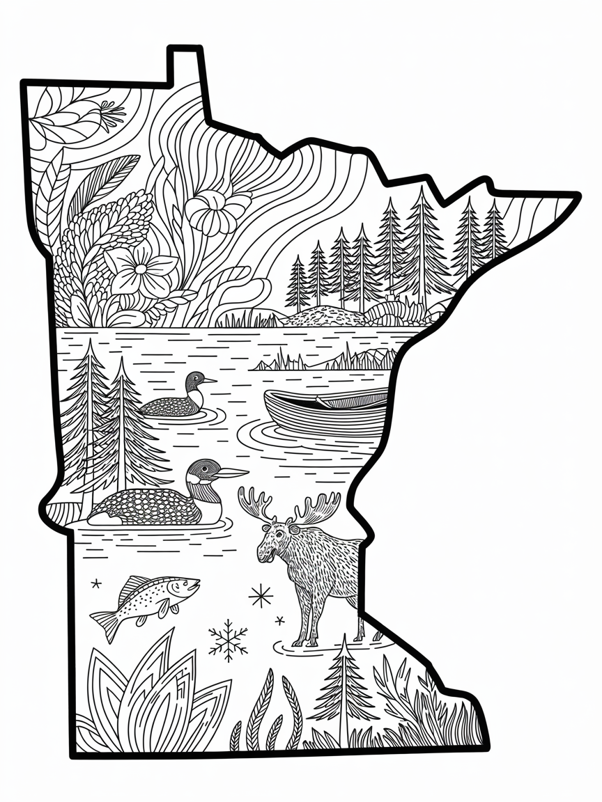 STATE SHAPES & ZENTANGLE ESCAPES: A 50-State Adult Coloring Book with Bold Outlines and Intricate Line Art