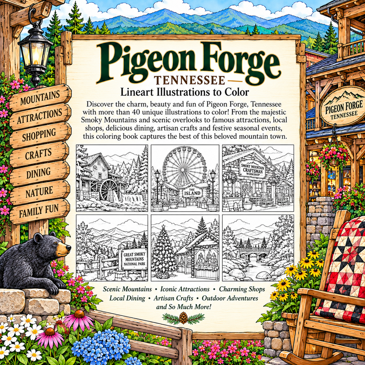 PIDGEON FORGE, TENNESSEE COLORING BOOK - WHOLESALE 12 COPIES