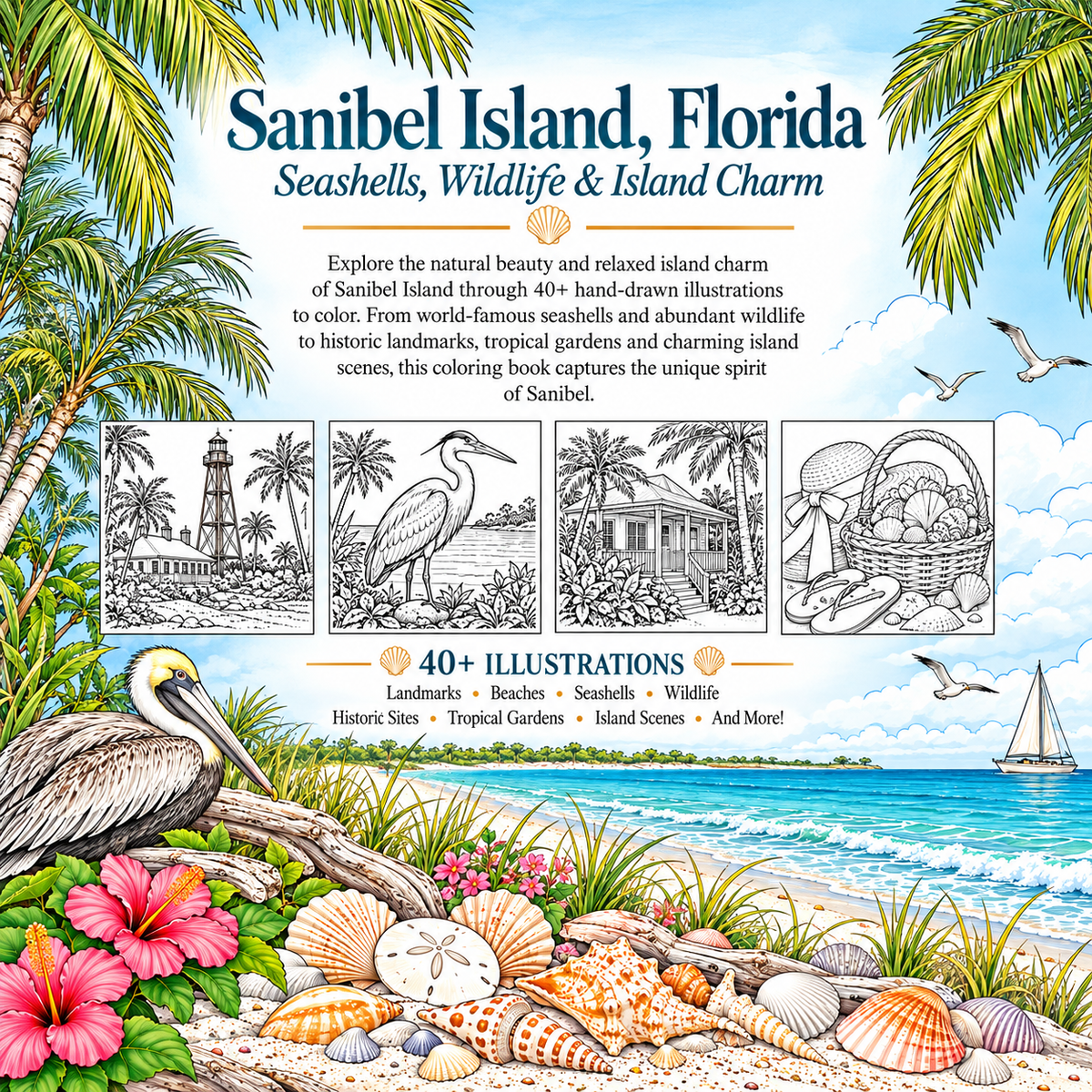 SANIBEL ISLAND, FLORIDA COLORING BOOK